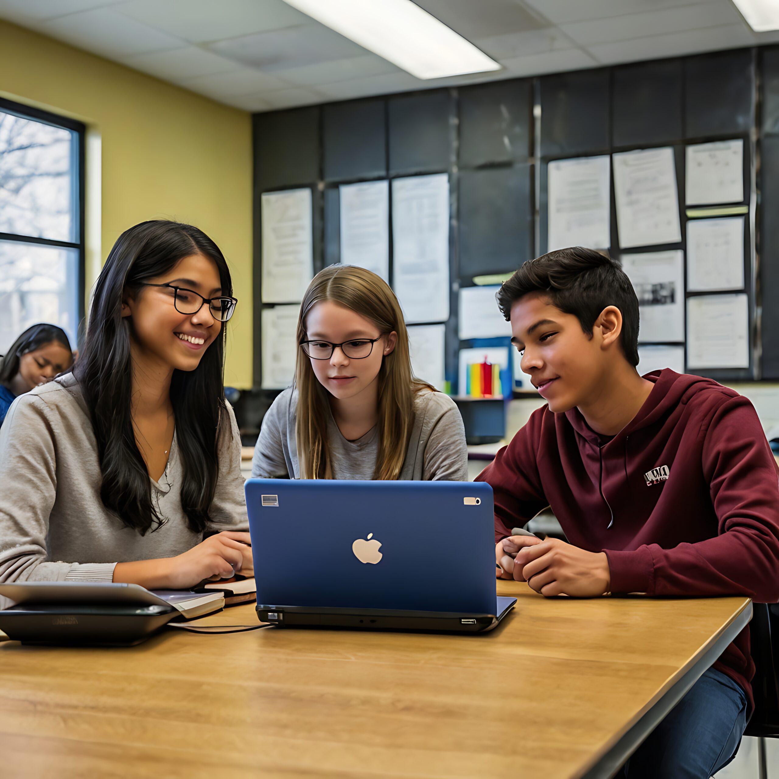 Photo of students using technology in class.