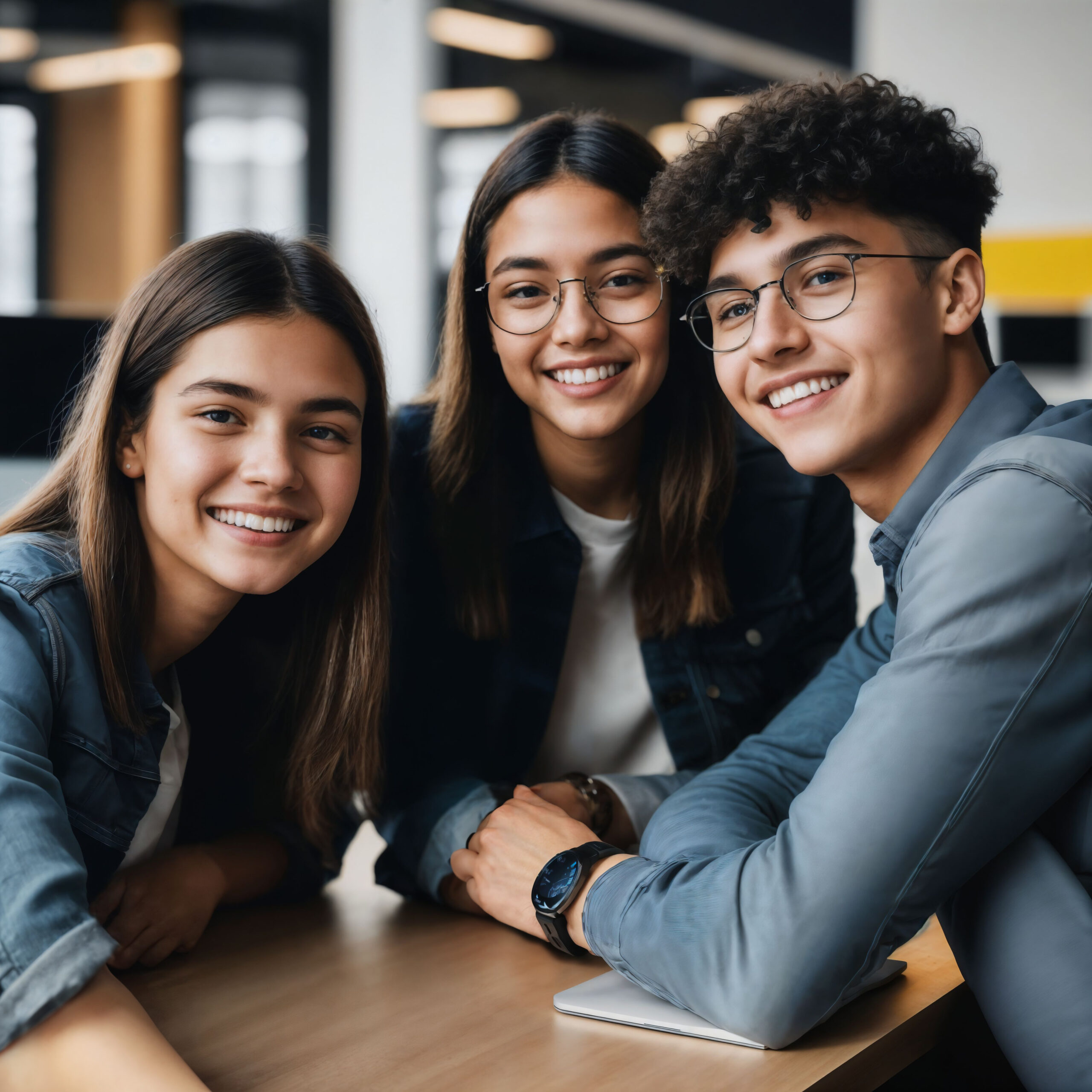 group of happy young teenage at the working office space, generative AI