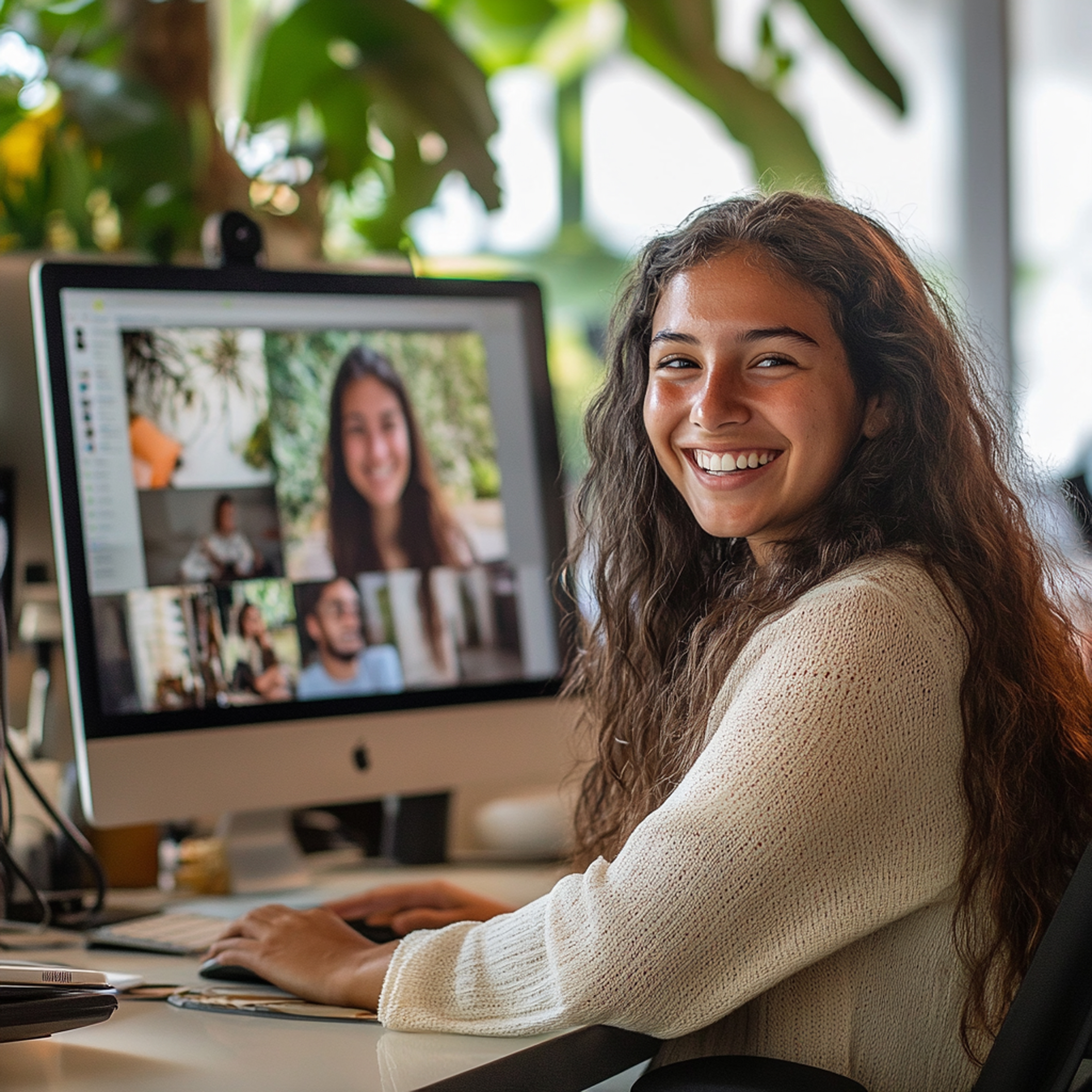 una-mujer-joven-esta-sentada-en-su-escritorio-trabajando-felizmente-en-la-computadora